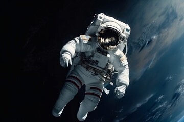 Obraz na płótnie Canvas American astronaut in space with the earth in the background created with Generative AI technology