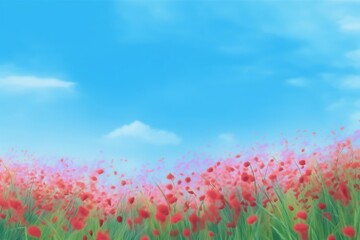 Fototapeta na wymiar Colorful Flower Field with a Blue Sky