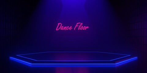 hip hop breakdance stage room with wall for graffity, floor of dance club, 3d illustration rendering