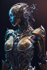 Generative AI. Humanoid Robot, Bioluminicense, Energy Aura