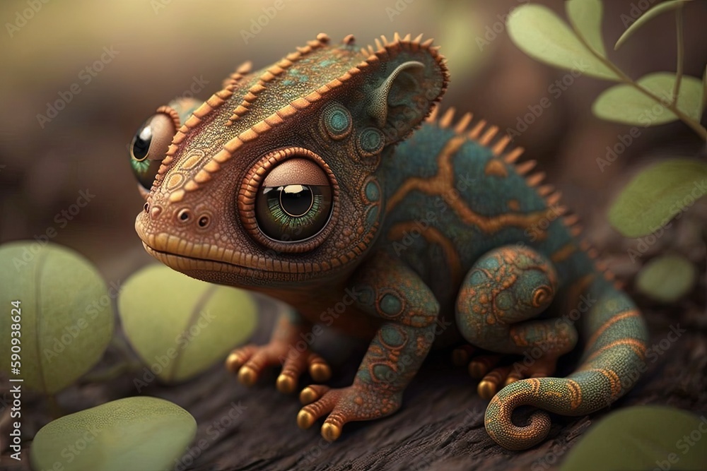 Poster lizard perched on a tree branch in a natural habitat. generative ai
