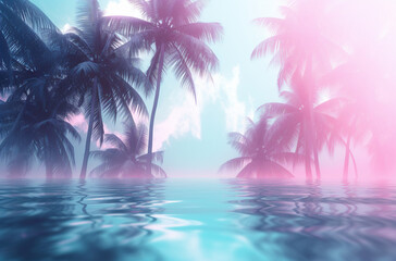 Fototapeta na wymiar summer palm tree colorful background Generative AI