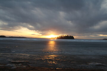 Sunset On The Frozen Lake, Elk Island National Park, Alberta