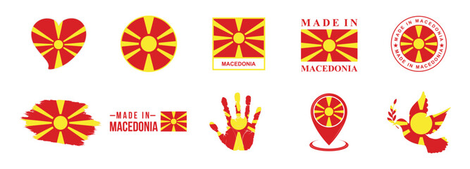 Macedonia national flags icon set. Labels with Macedonia flags. Vector illustration