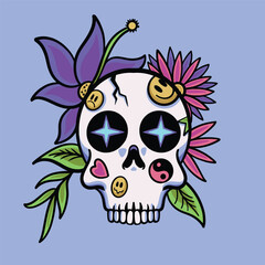 Skull Flower Yin Yang Tattoo Cartoon