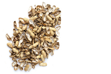 Peanut shells on white background.
