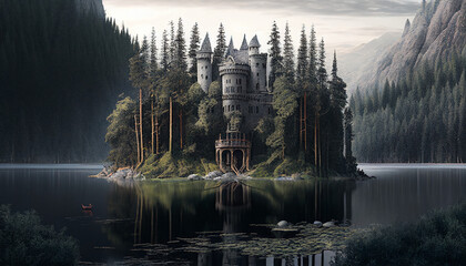 a castel in the middle of a forest Generative AI