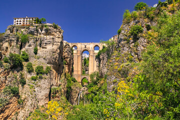 The spectacular bridge Puente Nuevo between rocks on which rests the city of Ronda, Andalusia, Spain