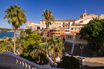 View from the viewpoint Pont des Castell to Mahon and the port, Balearic island Menorca, Spain
