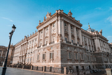 Fototapeta na wymiar Upward view of the detailed Palacio Real