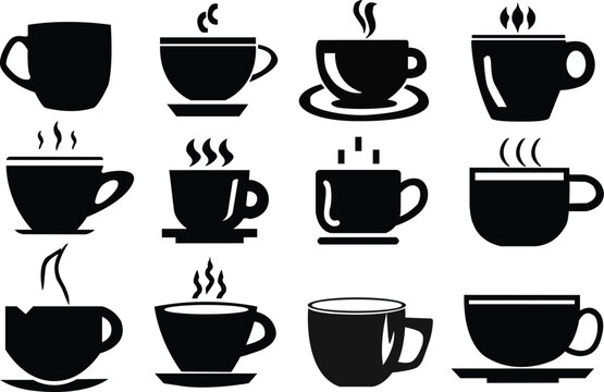 Coffee cup silhouettes set. Set of coffee silhouettes. Vector illustration