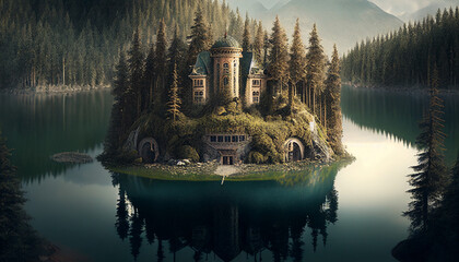 a castel in the middle of a forest Generative AI