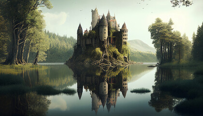 a castel in the middle of a forest Generative AI