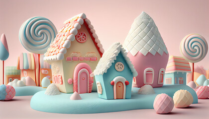 Candyland houses made from marshmallow and sweets