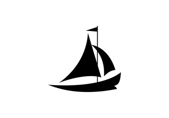 Linear drawing of a sailboat in the waves. illustration of a yacht at sea. Sailboat in the sea logo. Boat with sails on the waves	