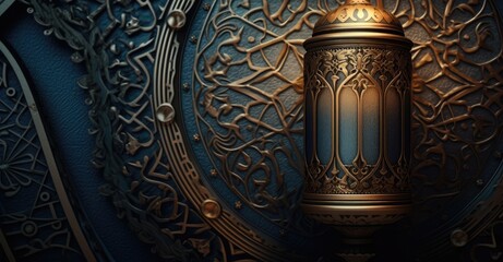 An image of an illuminated eid lantern at night with generative ai