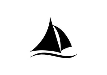 Linear drawing of a sailboat in the waves. illustration of a yacht at sea. Sailboat in the sea logo. Boat with sails on the waves	