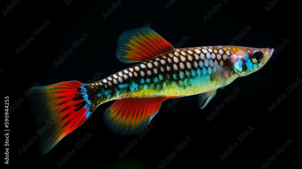 Wall mural Colorful Male Guppy Swimming in Aquarium