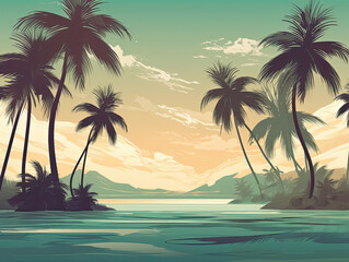 Fototapeta na wymiar Island Oasis Palm Tree Desktop Background Design