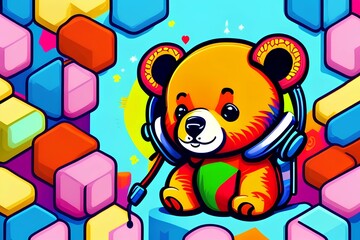 colorful bear wearing headphones-Generate AI