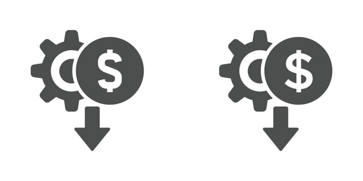 Cost reduction vector graphic icons. Manufacturing cost reduction sign