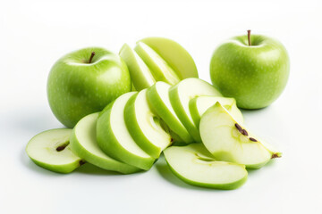 Green Apples, Multiple apples on white background, 
 Sliced apples,  generative ai, Fresh tasty fruit