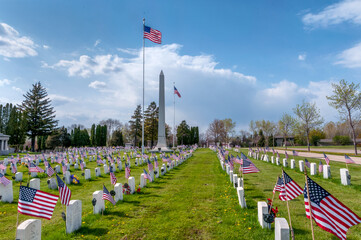 Soldier and Sailor Monument And Gravestones At Riverside Cemetery, Oshkosh, Wiisconsin