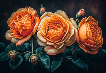 orange roses colorful background watercolor. Generative AI