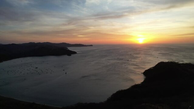 Aerial video of sunset in playas del coco (coco beach) Costa Rica
