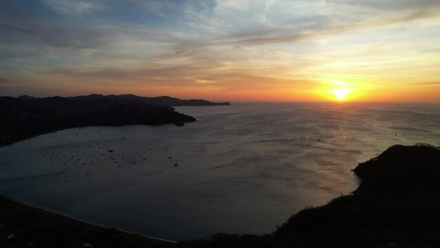 Aerial video of sunset in playas del coco (coco beach) Costa Rica