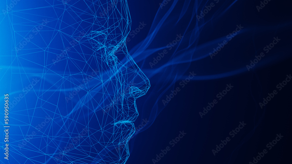Aufkleber holographic representation of human-like faces to express artificial intelligence. 3d rendering