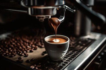 Creamy cappuccino with strong espresso and dark crema and a hint of nutty brown chocolate and coffee beans. - Generative AI