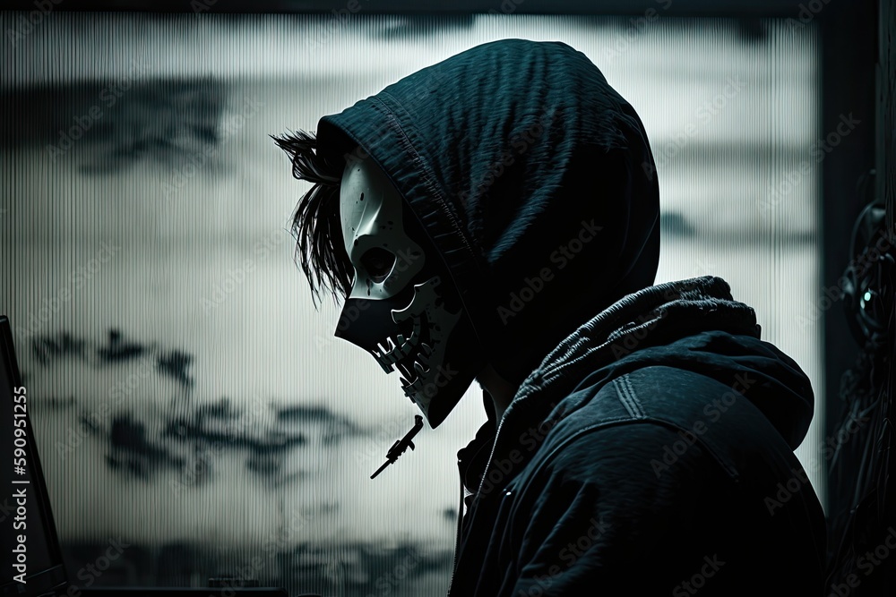 Poster person wearing a hoodie while using a computer. generative ai