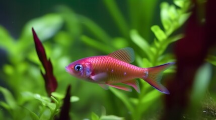 Fototapeta premium Vibrant Cherry Barb Swimming in Planted Aquarium