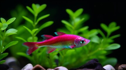 Obraz na płótnie Canvas Cherry Barb Fish in a Planted Nano Tank
