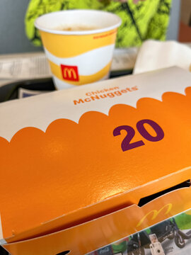 GERMANY - APR 08, 2023: Delicious 20 Chicken McNugget&acute;  s Served in a Box for Your Enjoyment