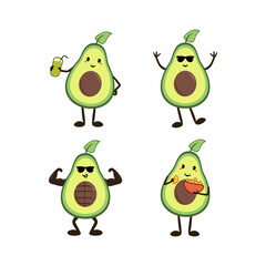 Avocado cute fruit kawaii design ilustration vector character colection