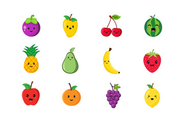 Cute kawaii fruits character vector design illustration colection