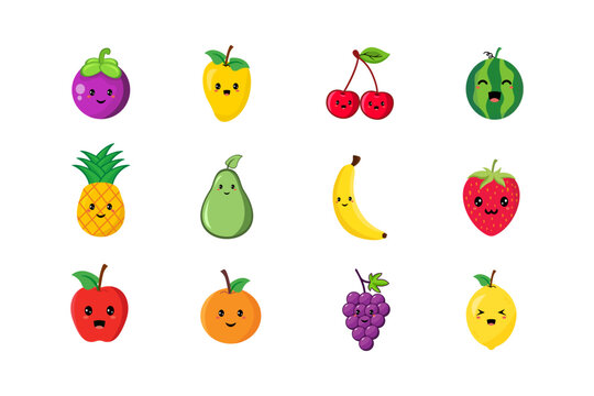 Cute kawaii fruits character vector design illustration colection