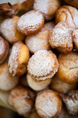Fototapeta na wymiar European Fried Easter Donuts with Sugar, Jam and Cream