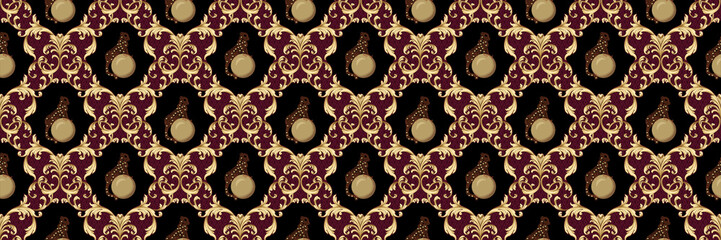 Decorative elegant luxury design.Vintage elements in baroque, rococo style.Digital painting.Design for cover, fabric, textile, wrapping paper . - 590952658