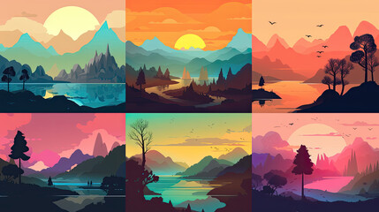 Colorful Natural Scenery 2d Silhouettes