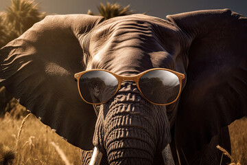 Obraz premium Cute Elephant in Sunglasses Enjoying a Safari Adventure