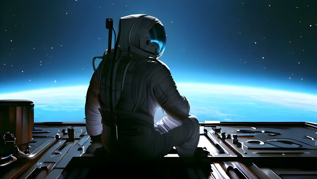 Astronaut Sitting On Spaceship Looking At The Universe. (ai Generated)