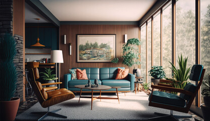 Mid-Century Modern Interior Design: Realistic and Impressive, generative AI