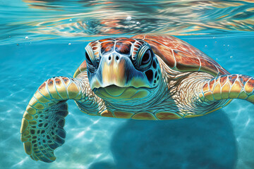 Obraz premium Relaxed Turtle in the Caribbean
