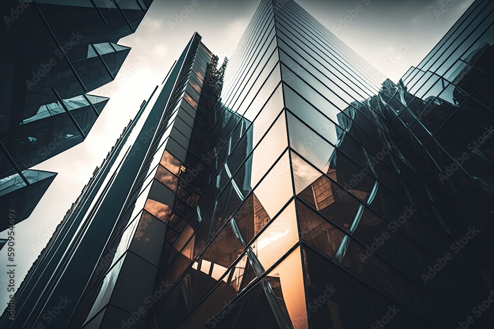 Poster skyscraper with a modern architecture and glass facade. generative ai