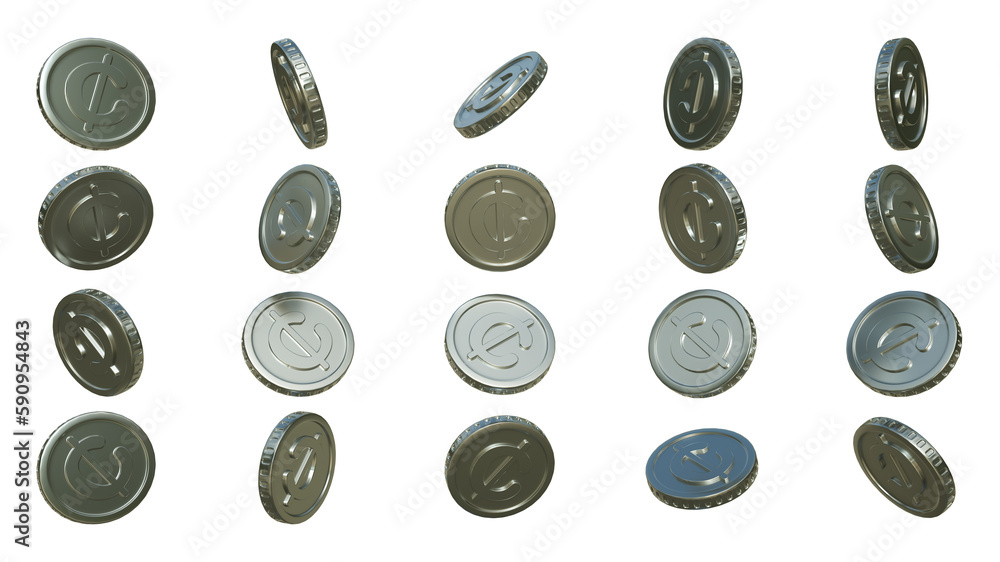 Fototapete 3d rendering of set of abstract ghanaian cedi coin concept in different angles. cedi sign on coin de