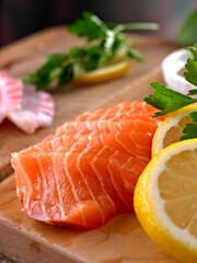 Fresh Raw Salmon sashimi.