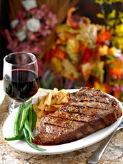 Grilled Steak with french fries and green beans
